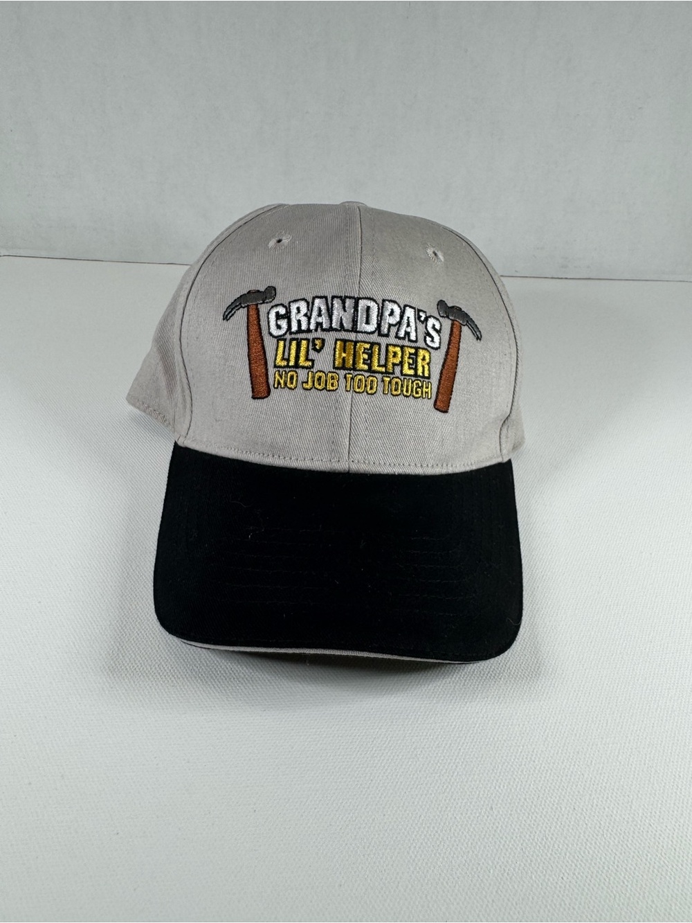 Adjustable Youth Grandpas Lil Helper Hat Embroidered Gray Black Hammer NWT